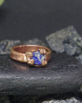 aged copper ring with lapis lazuli
