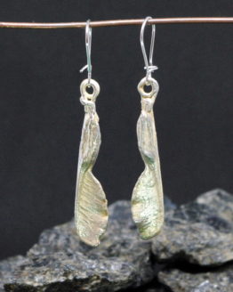 bright silver plated maple seed earrings