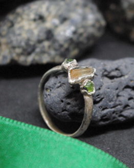silver plated copper ring with calcite and peridots