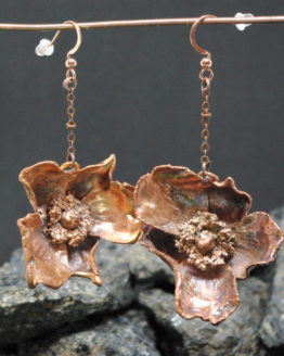 copper plated rose flower earrings