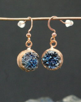 blue titanium plated agate druzy copper earrings