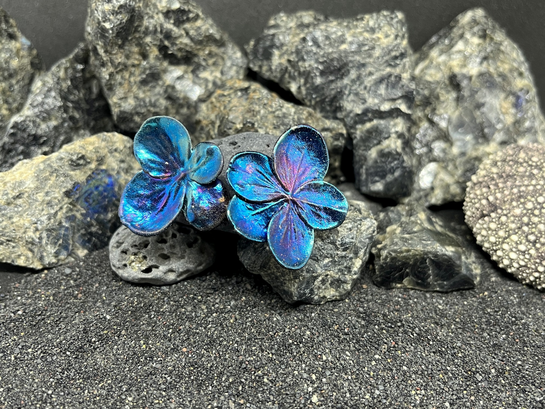 silver plated hydrangea flower stud earrings