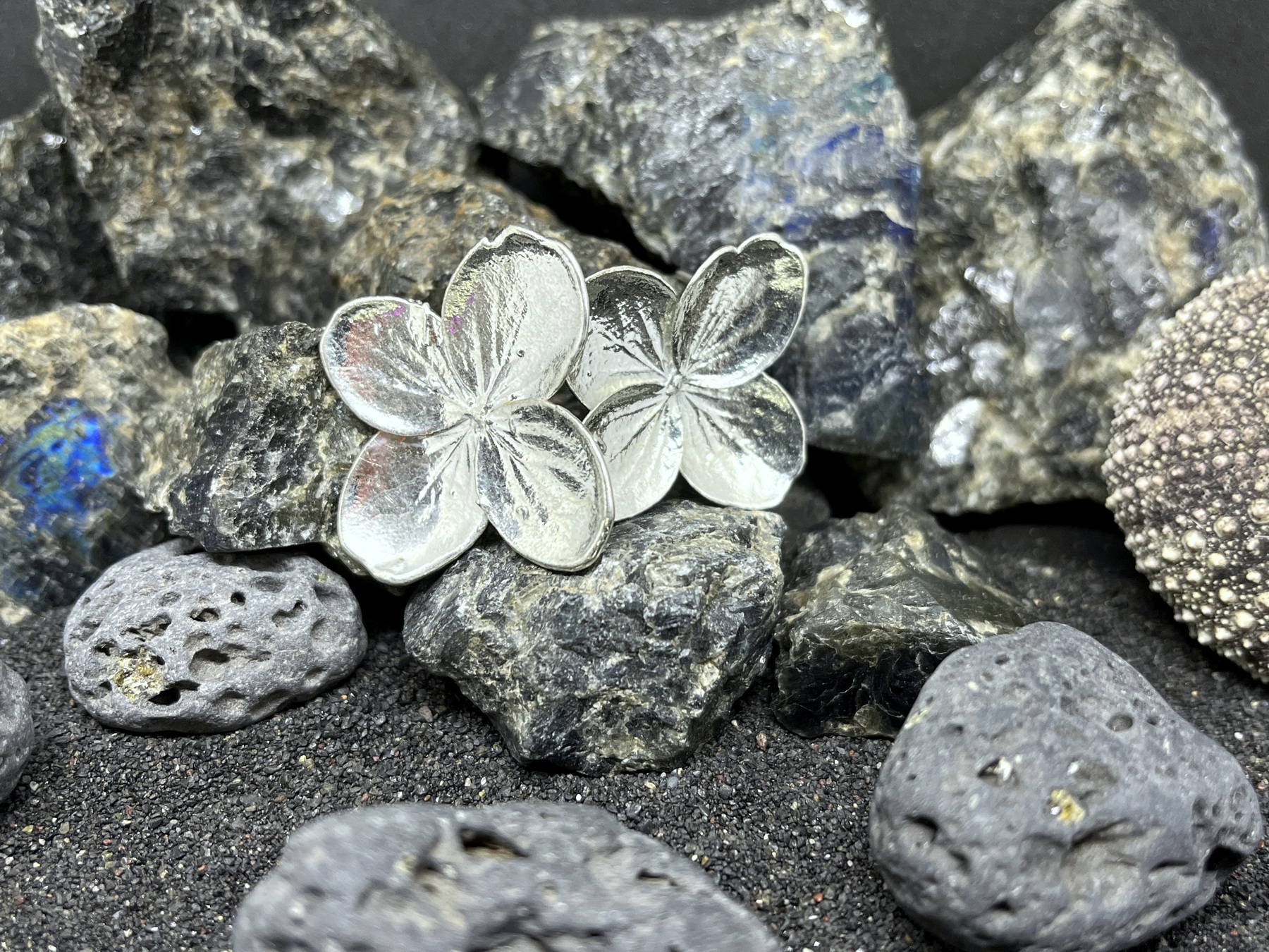 silver plated hydrangea flower stud earrings