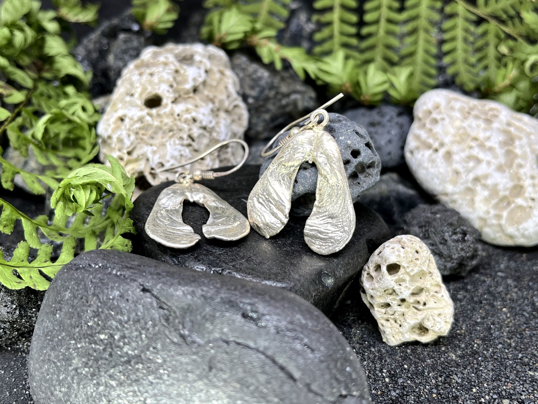 silver plated maple seed earrings