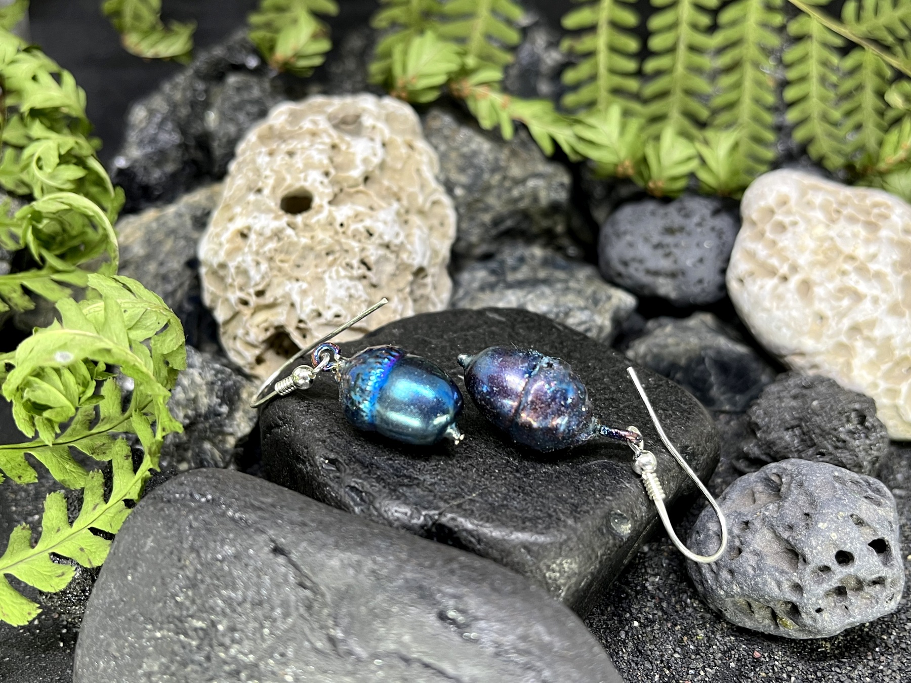 colorfully aged silver plated acorn earrings